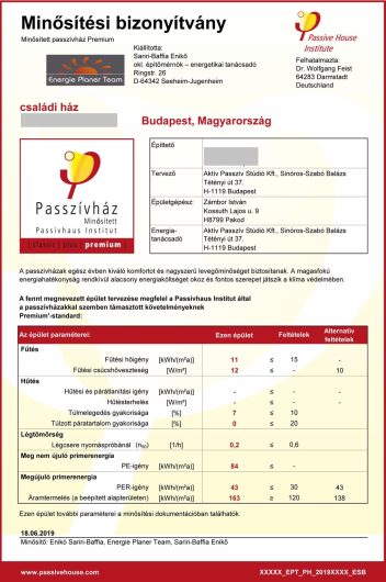 passzívház prémium minősítés